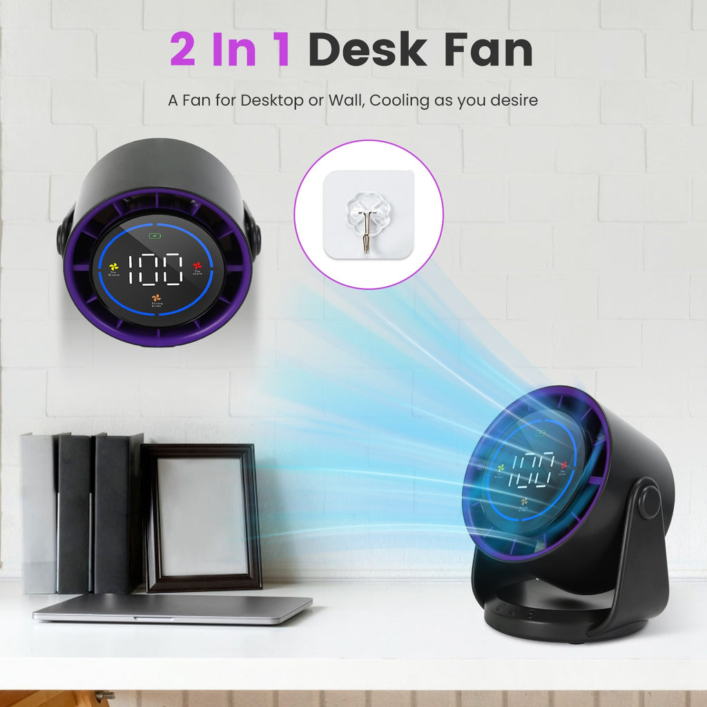 Rechargeable Mini Desk Fan – 100-Speed, Wall Mount & Desktop