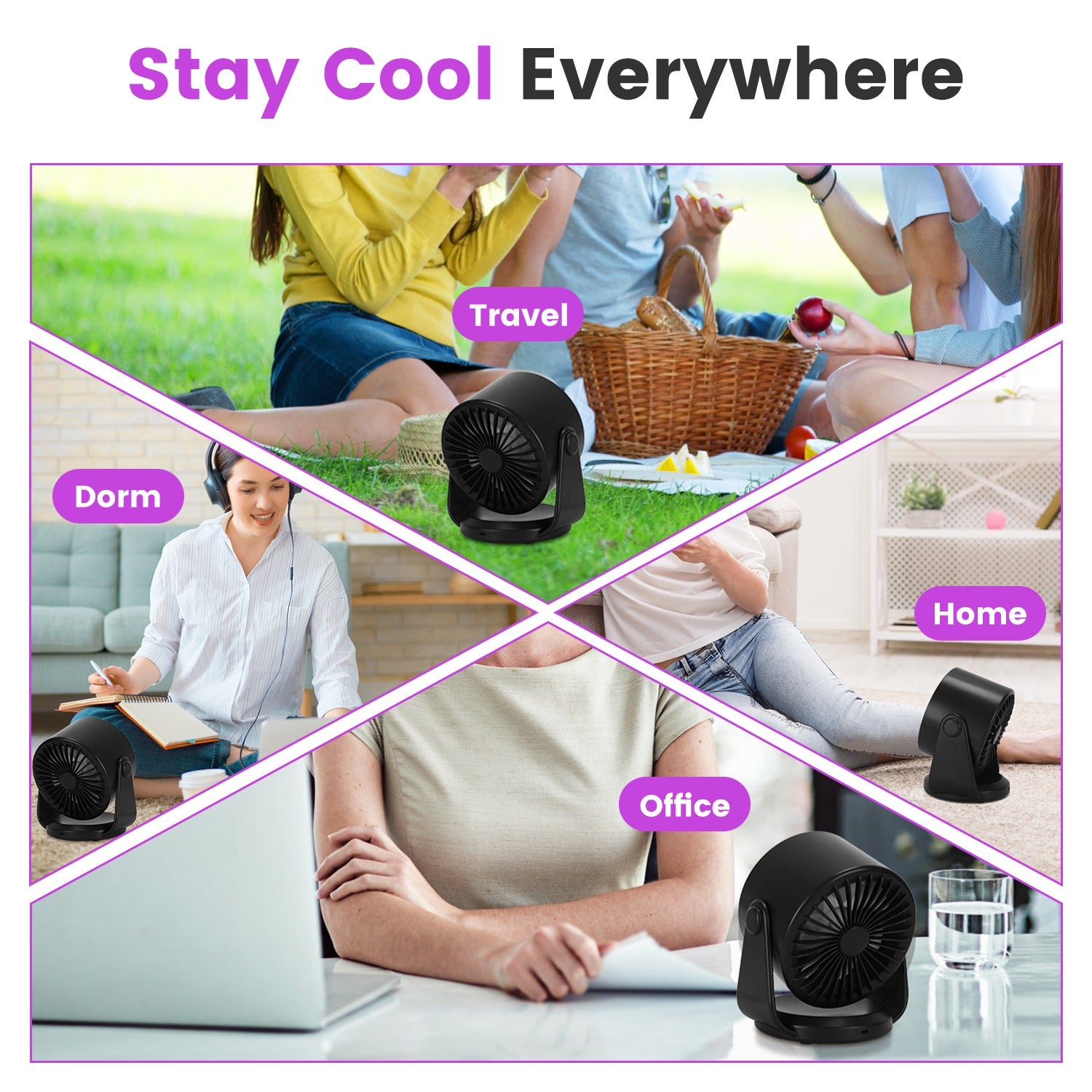 Rechargeable Mini Desk Fan – 100-Speed, Wall Mount & Desktop